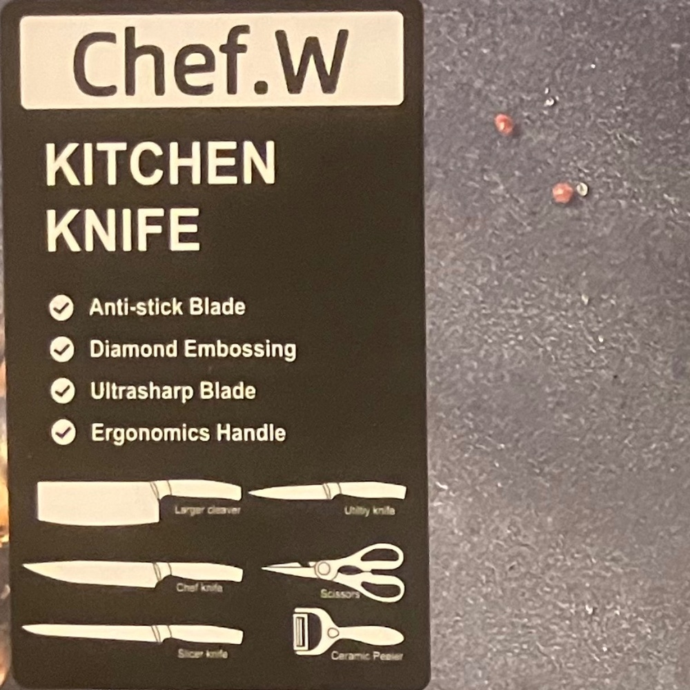 New Chef W Kitchen Knife 7", 8", 5" Brown Black Diamond Cut Blades - Picture 4 of 5